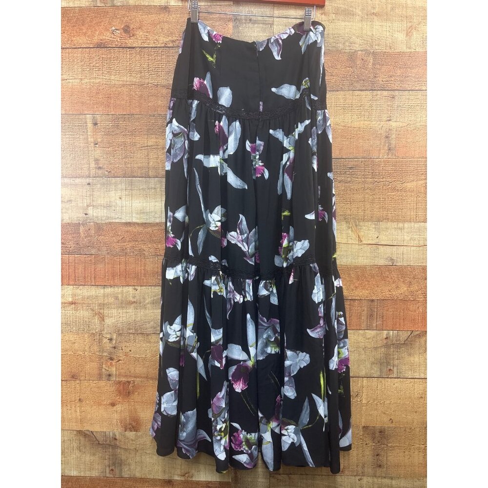 7th Avenue Design Studio Black Floral Tiered Maxi Skirt M Polyester - Picture 5 of 7